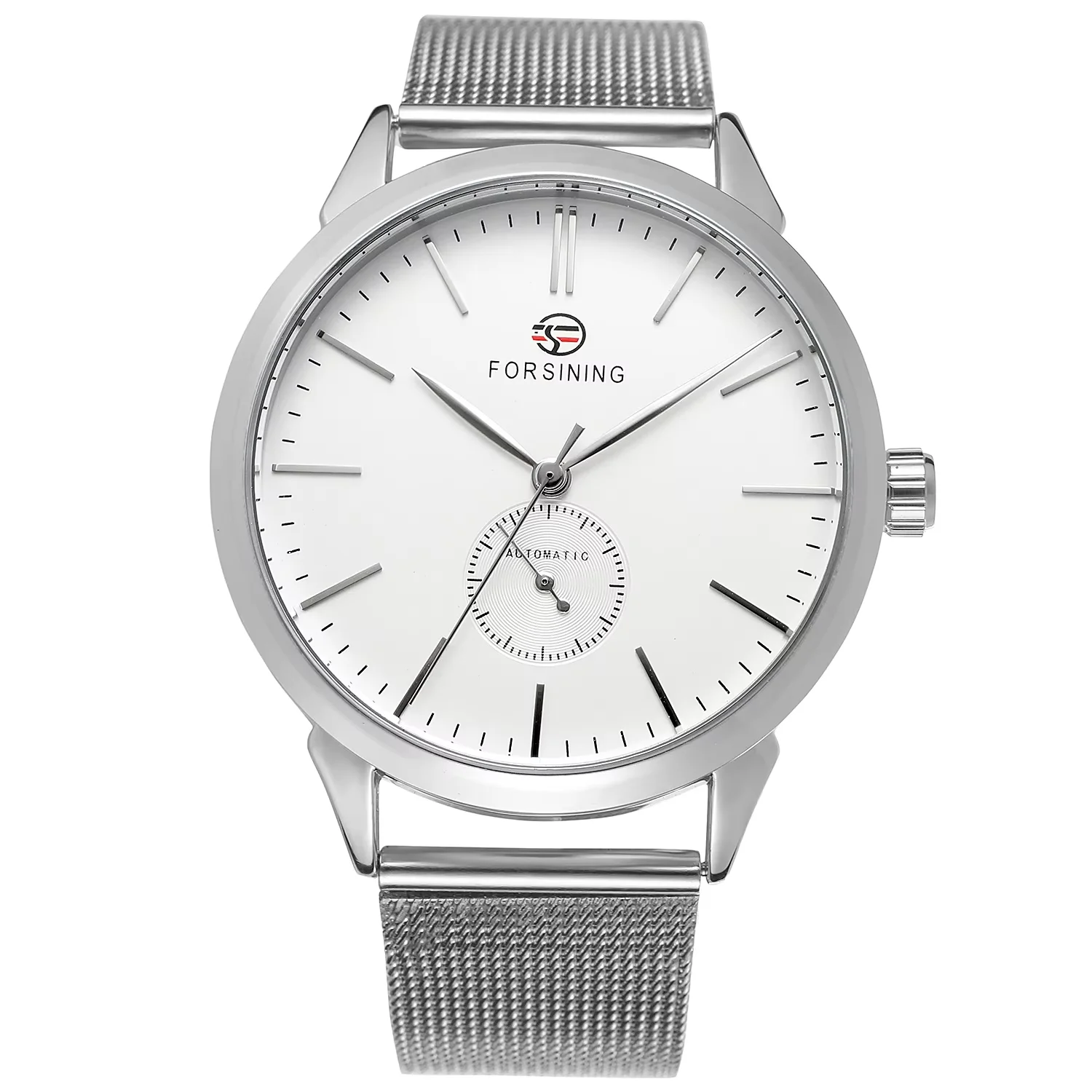 Forsining  trend Fashion white surface and silver seconds hand one eye automatic mechanical watch men's wrist watch