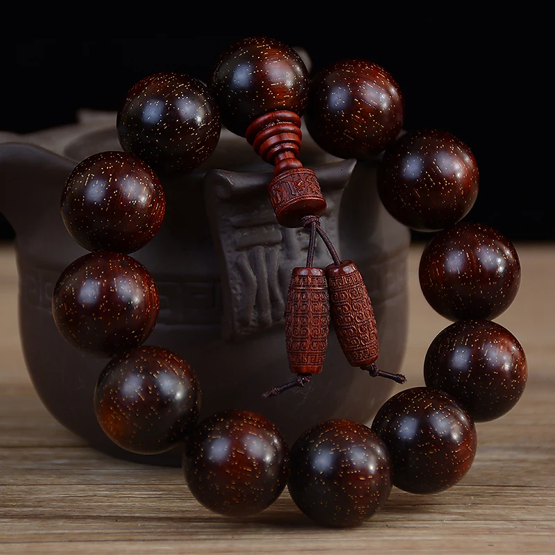 High Density Venus Lobular Rosewood Gourd Accessories Red Sandalwood Bracelet Wood Submerged Rosewood Buddha Beads Rosary Bangle