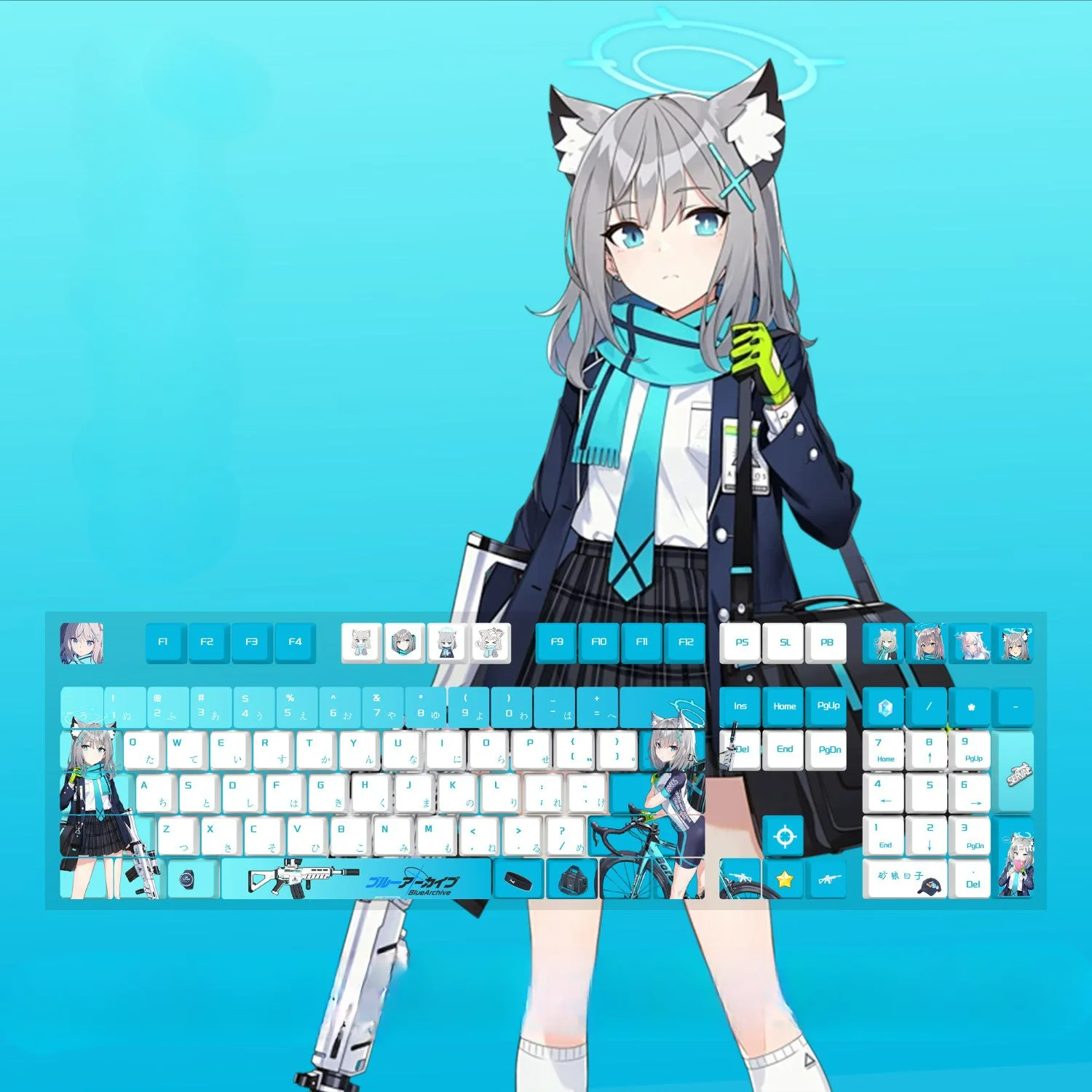 130 Keys/Set Blue Archive Shiroko Cute Girl Keycaps PBT KeyCaps Cherry Height for MX Switch DIY Mechanical Gaming Keyboards Gift