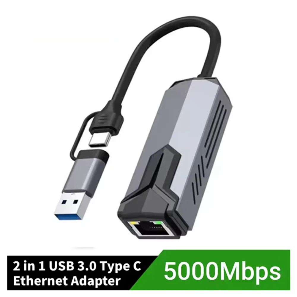 5000Mbps USB Network Card 5Gbps High Speed Wired Adapter USB3.0 Type-C to RJ45 Ethernet Converter HUB For MacBook Notebook PC
