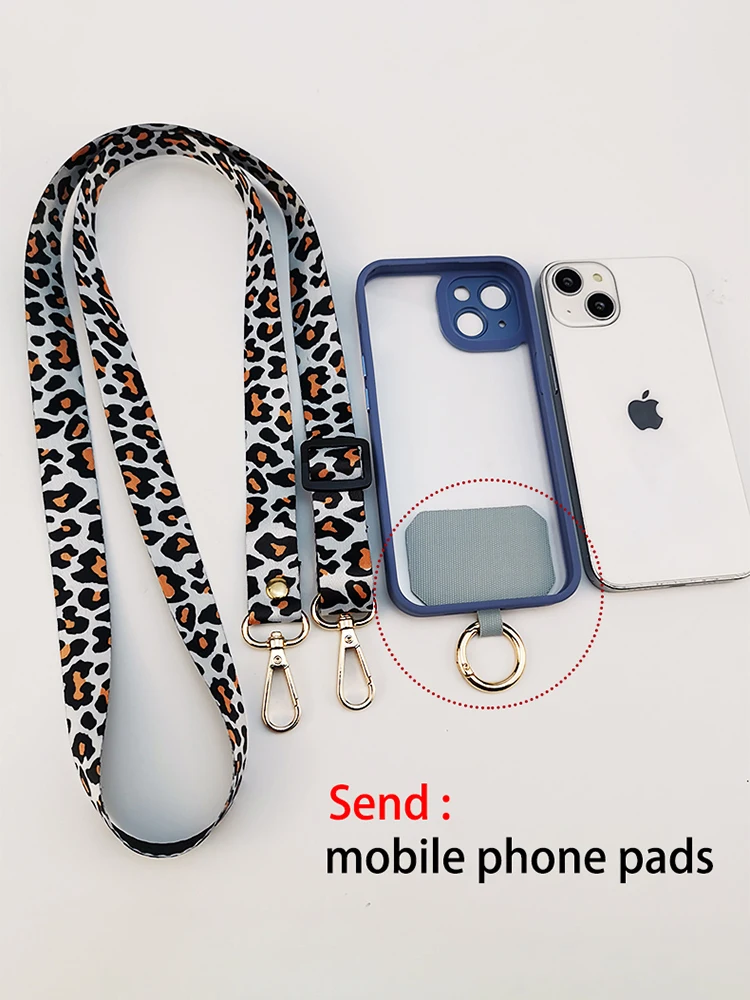 Crossbody Cell Phone Lanyard Strap Neck Cord Leopard Print Mobile Phone Lanyards Chain With Universal Gasket For All Phone Case