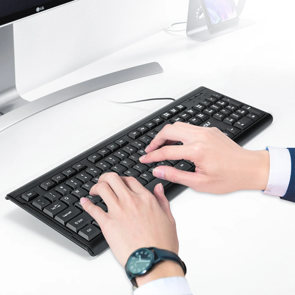 104 Keys USB Wired Keyboard English/Russian/Spanish/French Language Ergonomic Design Gaming Keyboard for Office Laptops Desktops
