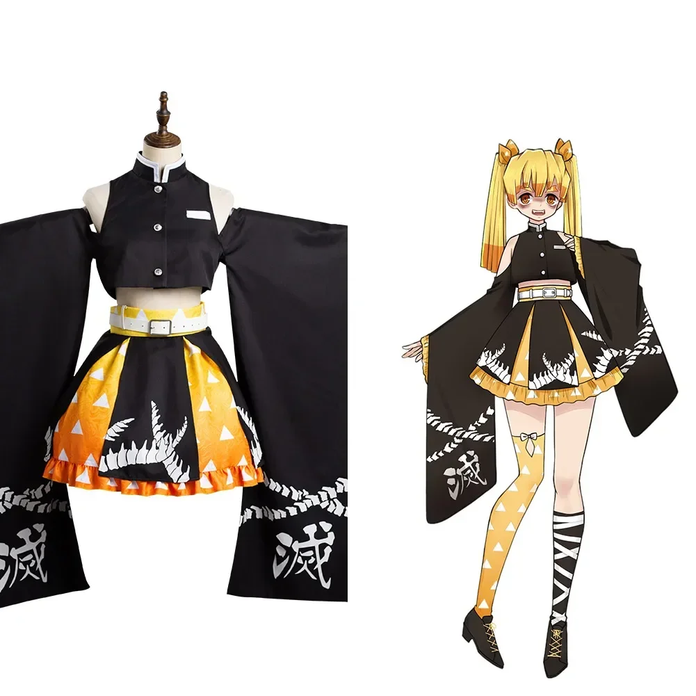 Anime Agatsuma Zenitsu Cosplay Costume Kimono Outfits Dress Halloween Carnival Suit