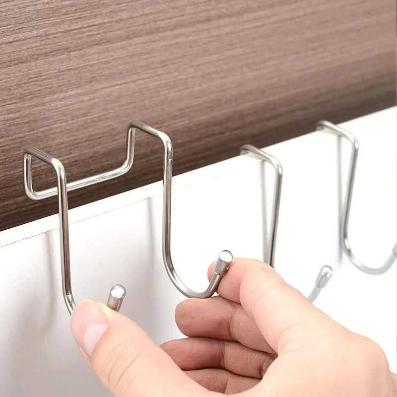 2PC 304 Stainless Steel Hook Free Punching Double S-Shape Hook Kitchen Bathroom Cabinet Door Back Type Coat Towel Storage Hanger