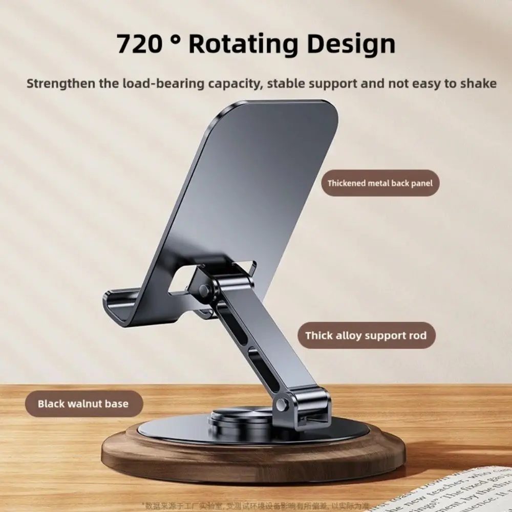 Professional Walnut Base Phone Holder Folding 360° Rotating Tablet Stand Metal Universal Cell Phone Bracket Live Streaming
