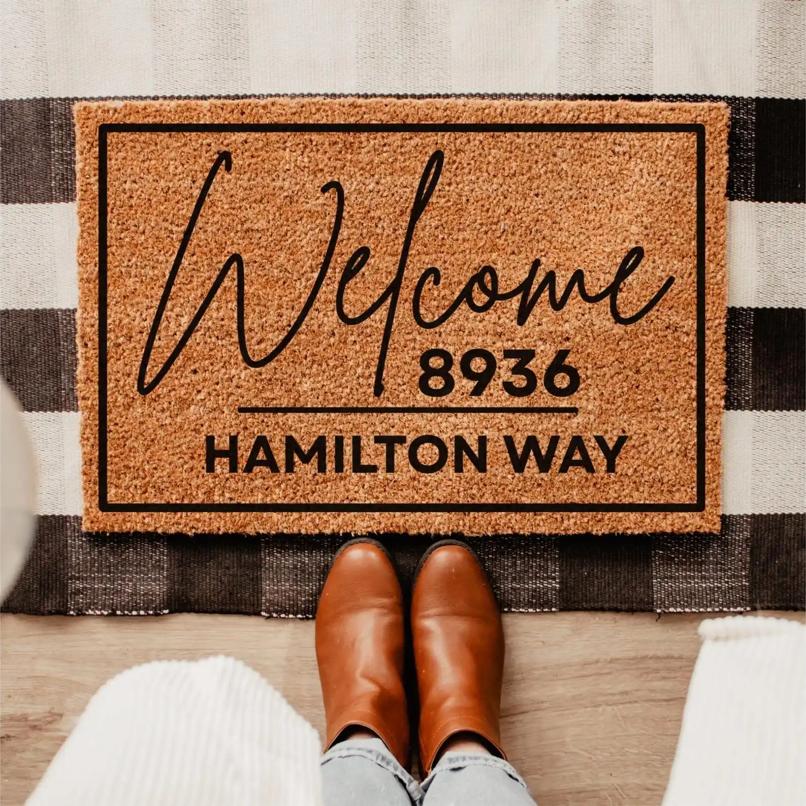 

Custom Address Number Doormat Personalized House Number Welcome Mat Modern Front Trendy Coir Anti-slip Door Decor Outdoor Mats