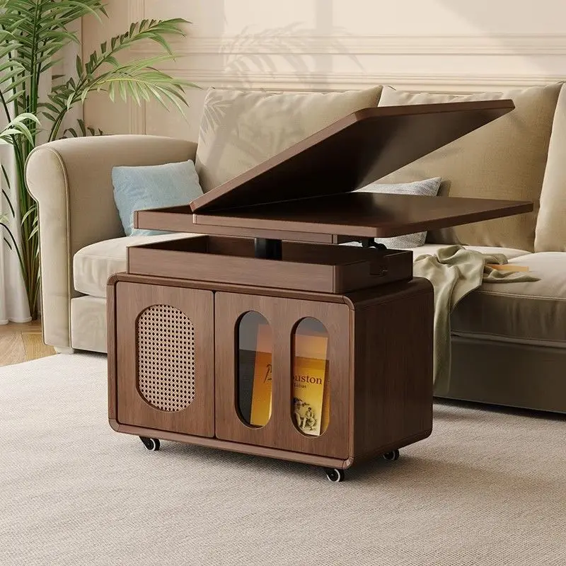 Solid wood coffee table movable lifting folding coffee table living room household corner table new small apartment