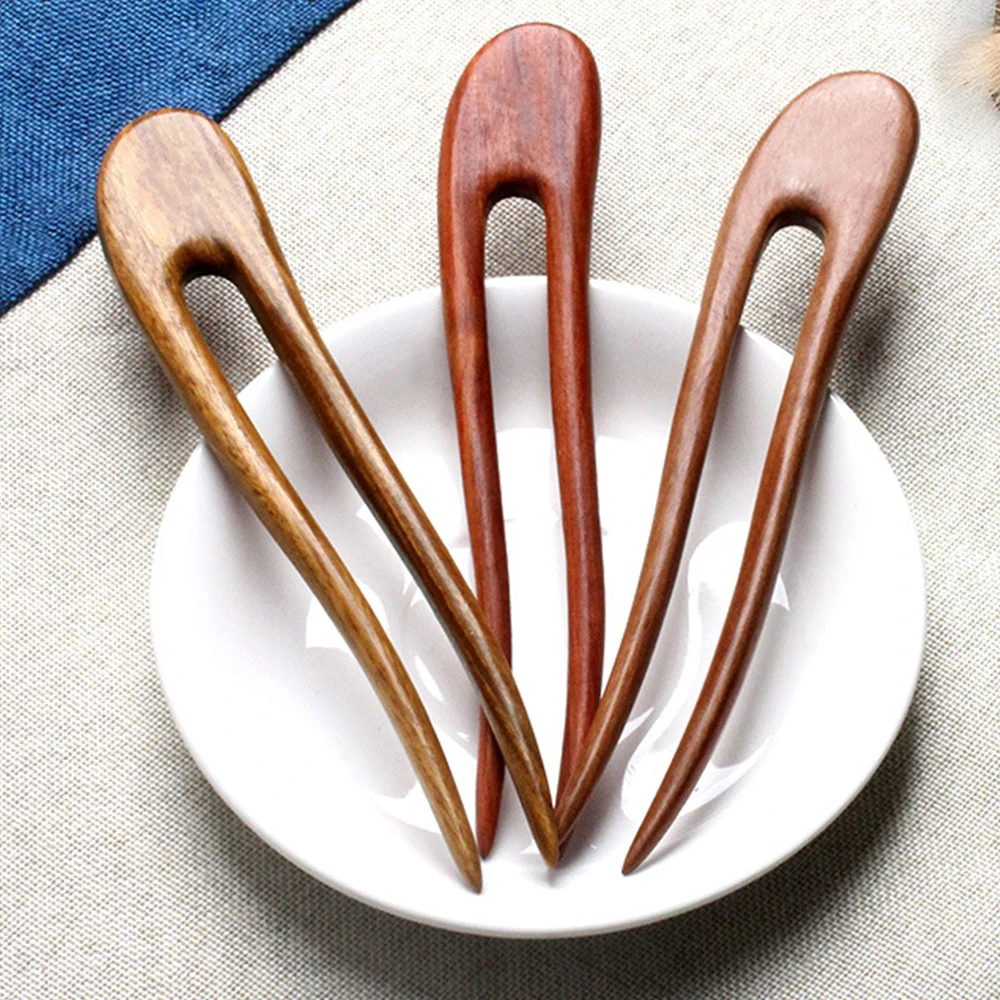 Simple Chinese Hair Sticks Wooden U Shaped Hair Forks for Women Hair Bun Maker Hairpins Accessories Retro Fashion Headpieces