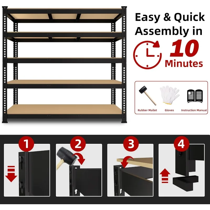 أرفف تخزين جراج قابلة للتعديل مقاس 48 بوصة عرض × 24 بوصة عمق × 72 بوصة ارتفاع، وحدة رفوف شديدة التحمل، رفوف تنظيم تخزين المرافق المعدنية