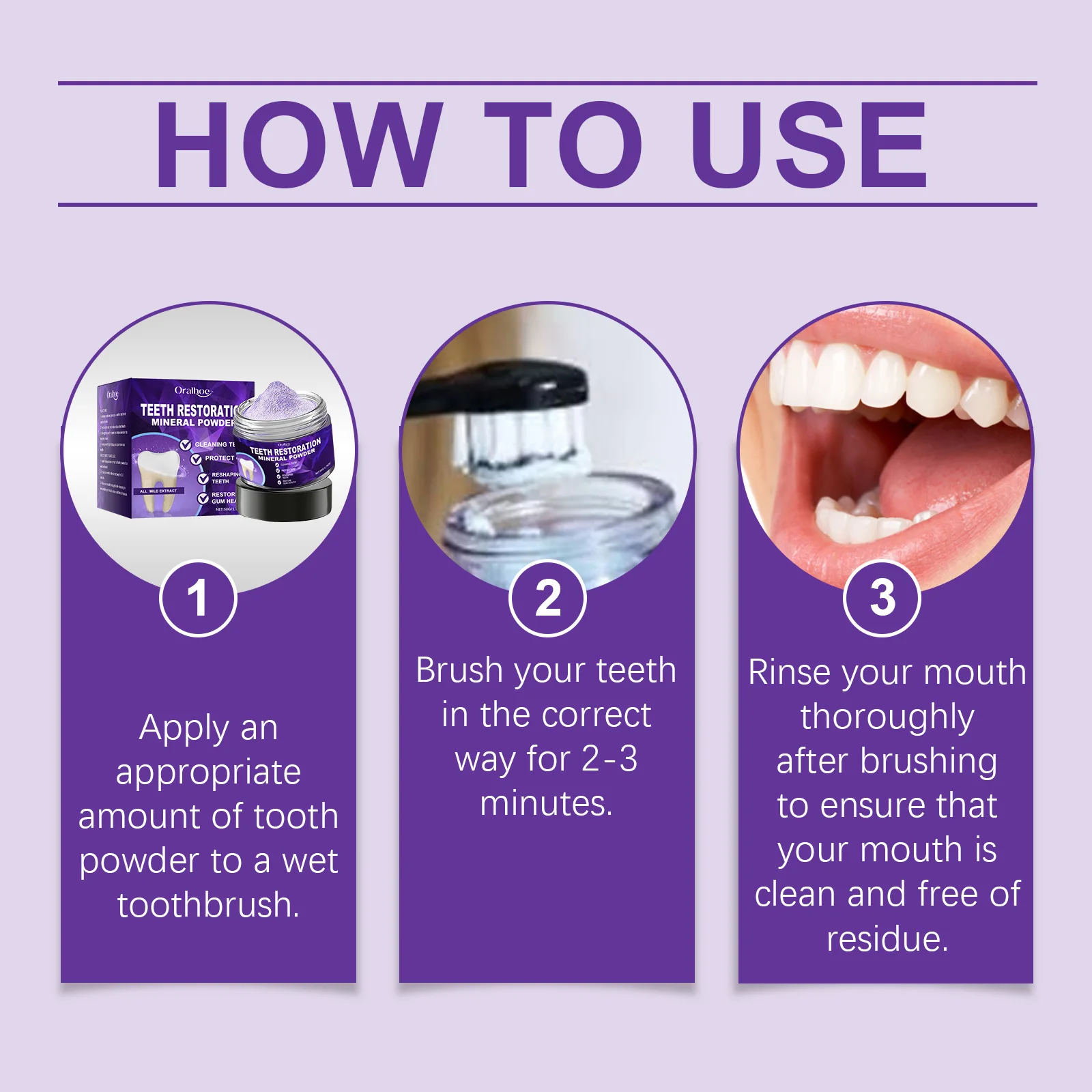 Hydroxyapatite Teeth Whitening Powder Remove Stain Calculus Bad Breath Repair Enamel Sensitive Tooth Mint Gum Care Purple Powder
