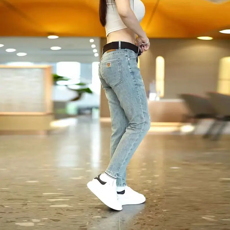 

Elastic Slim Fit Men's Denim Jeans Fashionable Ripped Trendy Straight Leg Casual Wear Youth Suitable Four Seasons Universal