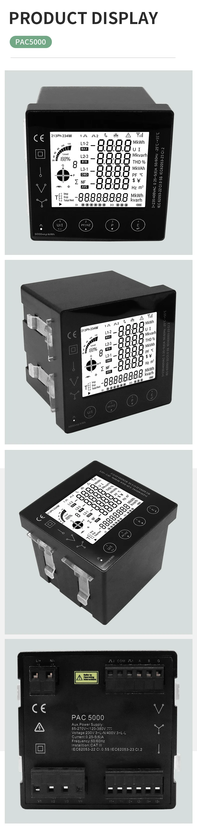 3-Phasen-Energieverbrauchsmessgerät, intelligenter kWh-Stromzähler mit CT 50/100/150/200 A Panel-Messgerät RS485 Modbus PAC5010 5110 – Detail 9