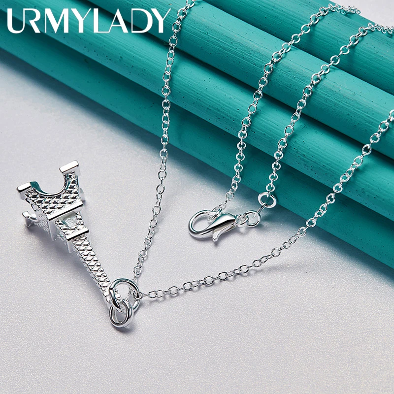 

URMYLADY 925 Sterling Silver Iron Tower 16-30 Inch Pendant Necklace For Women Wedding Engagement Fashion Charm Jewelry Gifts