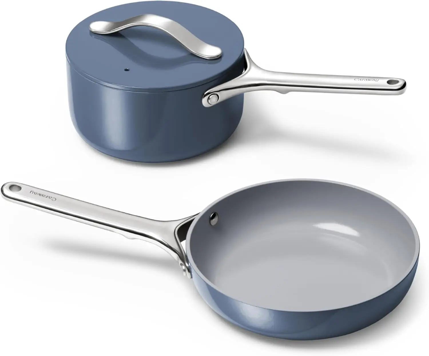

Mini Cookware Set - Non-Stick Ceramic Fry Pan (1.05 qt, 8") Sauce Pan (1.75 qt) & Storage Rack - Non Toxic,
