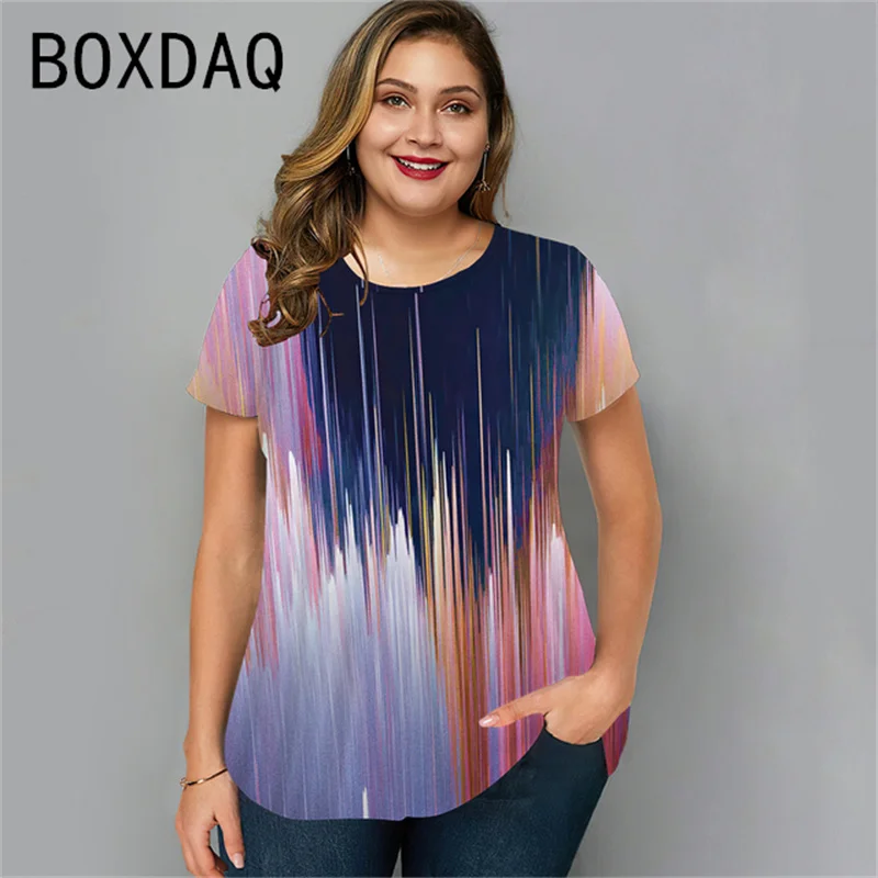 Fashion Big Size Ladies T-shirt 3DGradient Printing Casual Harajuku Tops Plus Size 4XL Women Loose Tee Summer Short Sleeve Tops