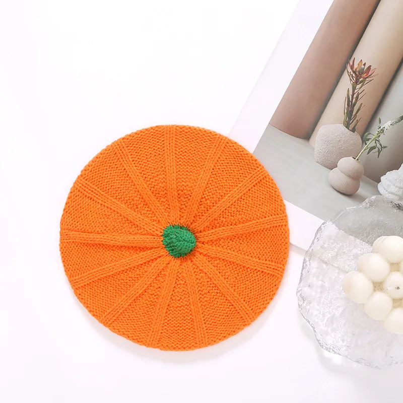 INS Style Autumn and Winter Parent-child Knitted Hat, Halloween Pumpkin Design, Warm Beret, Cartoon Cute Baby Hat