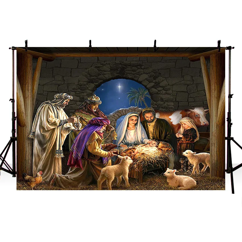 Christian Jesus Photography Background Christmas Nativity Party Birth Church Night Scene Backdrop Palm Tree Photocall