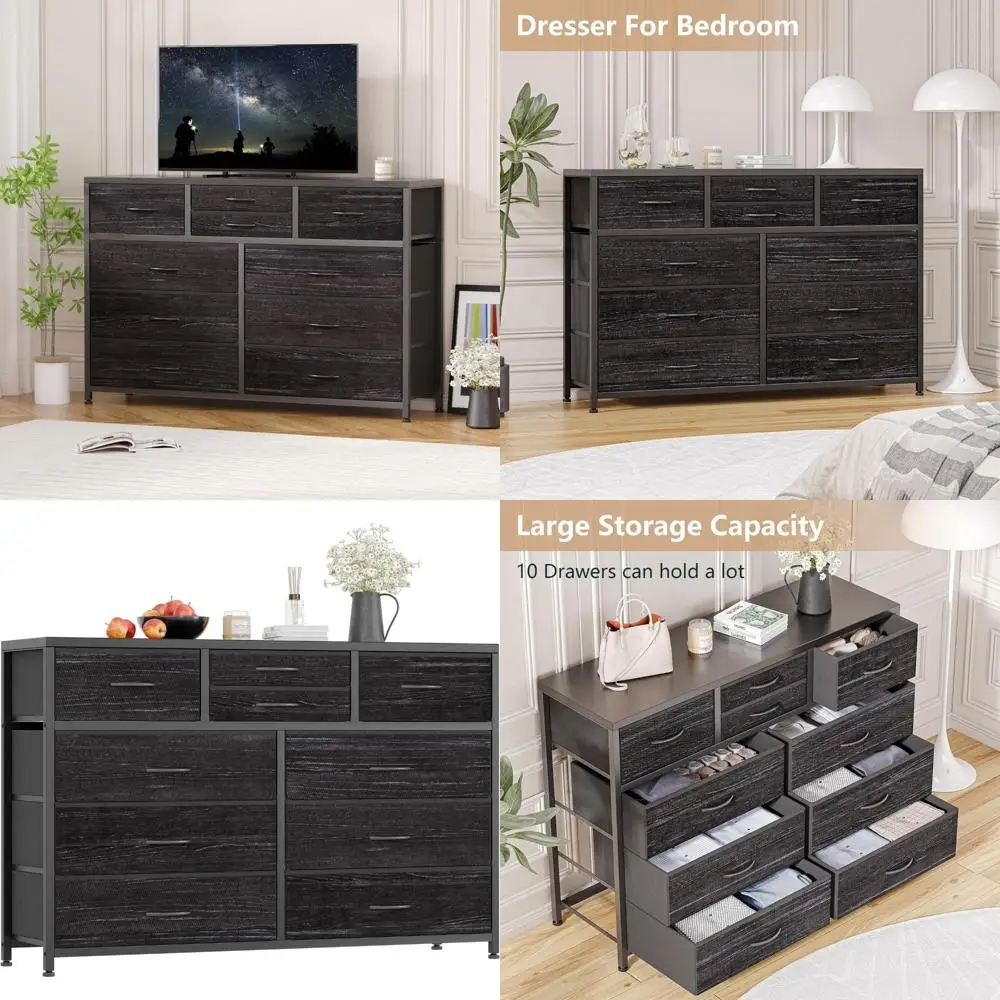 

Комбинированный комод для хранения ткани с 10 ящиками и подставкой для телевизора для спальни, прихожей и детской комнаты