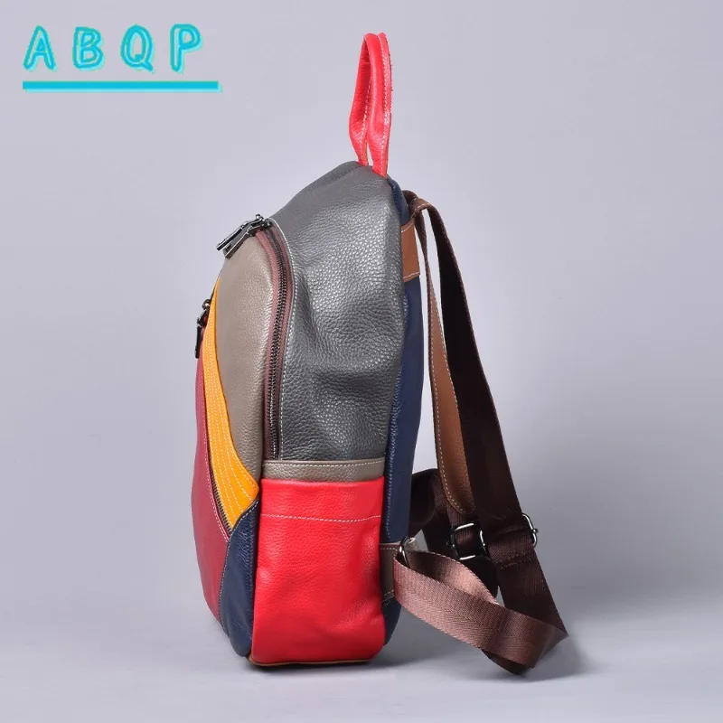 New Women's Backpack Luxury Brand Genuine Leather Women's Backpack Handmade Color Stitching Travel Backpack Large Capacity