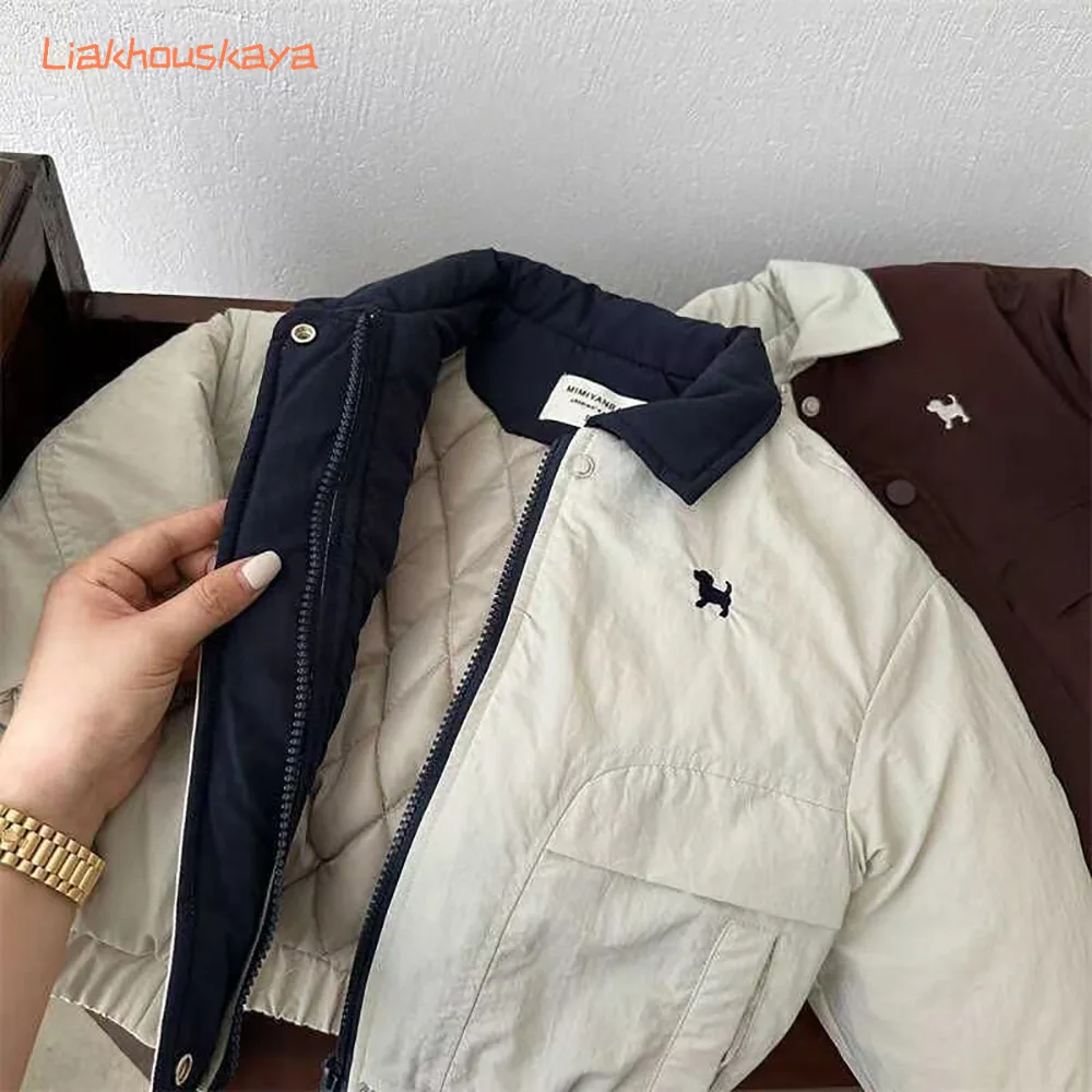 2025 Autumn Winter Kids Cotton Padded Jacket Cartoon Dog Baseball Uniform Turn-down Collar Jackets for Baby Boys Girls Outerwear