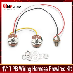 PB Bass Wiring Harness Prewired Kit for Precision Bass Guitar 250K Big Pots 1 Volume 1 Tone Jack