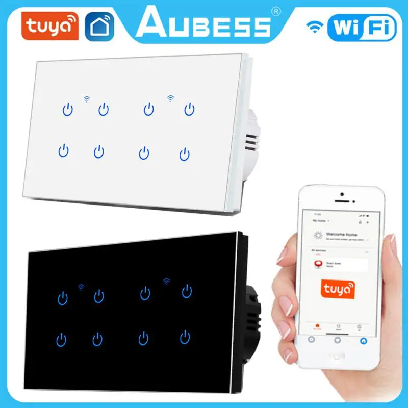 AUBESS EU Standard Crystal Tempered Glass Wall Panel Light Touch Switch Led Indicator Sensor Electrical Button 2/3/4/5/6/8 Gang