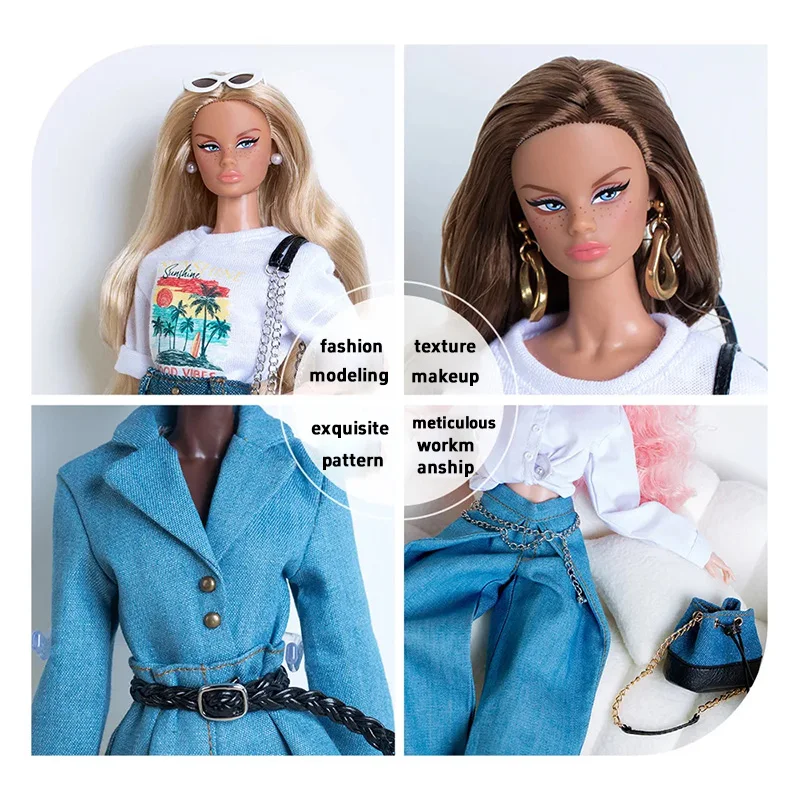 

30cm 1/6 FR Doll Cowgirl Denim Outfit Fashion Denim Jacket Short Skirt Supermodel Doll Unique Girl Series Clothing Accessories