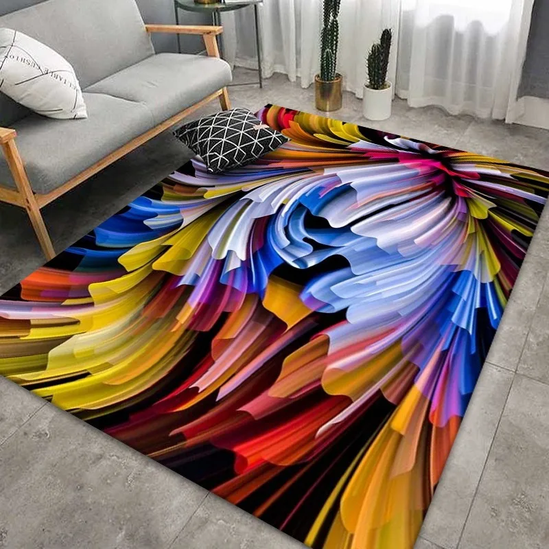 

Colorful Living Room Printed Carpet Bedroom Household Decorations Hand Drawn Coffee Table Carpet Can Be Machine Washed Non-slip