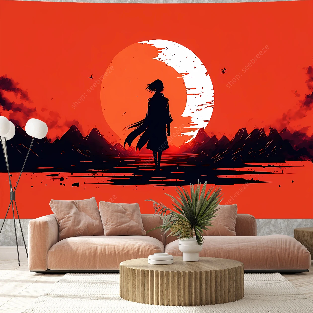 Japanese Sakura Warrior Tapestry Wall Hanging for Kawaii Room Decor Aesthetic Large Mandala Witchcraft Boho Tapestries