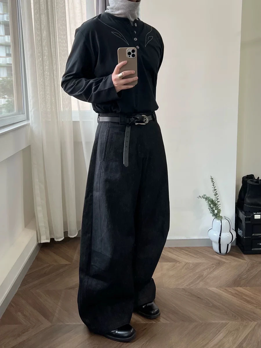 Cleanfit Amerikaanse High Street originele kleur denim losse pasvorm herenjeans Trendy casual rechte pijpen midden taille lange broek