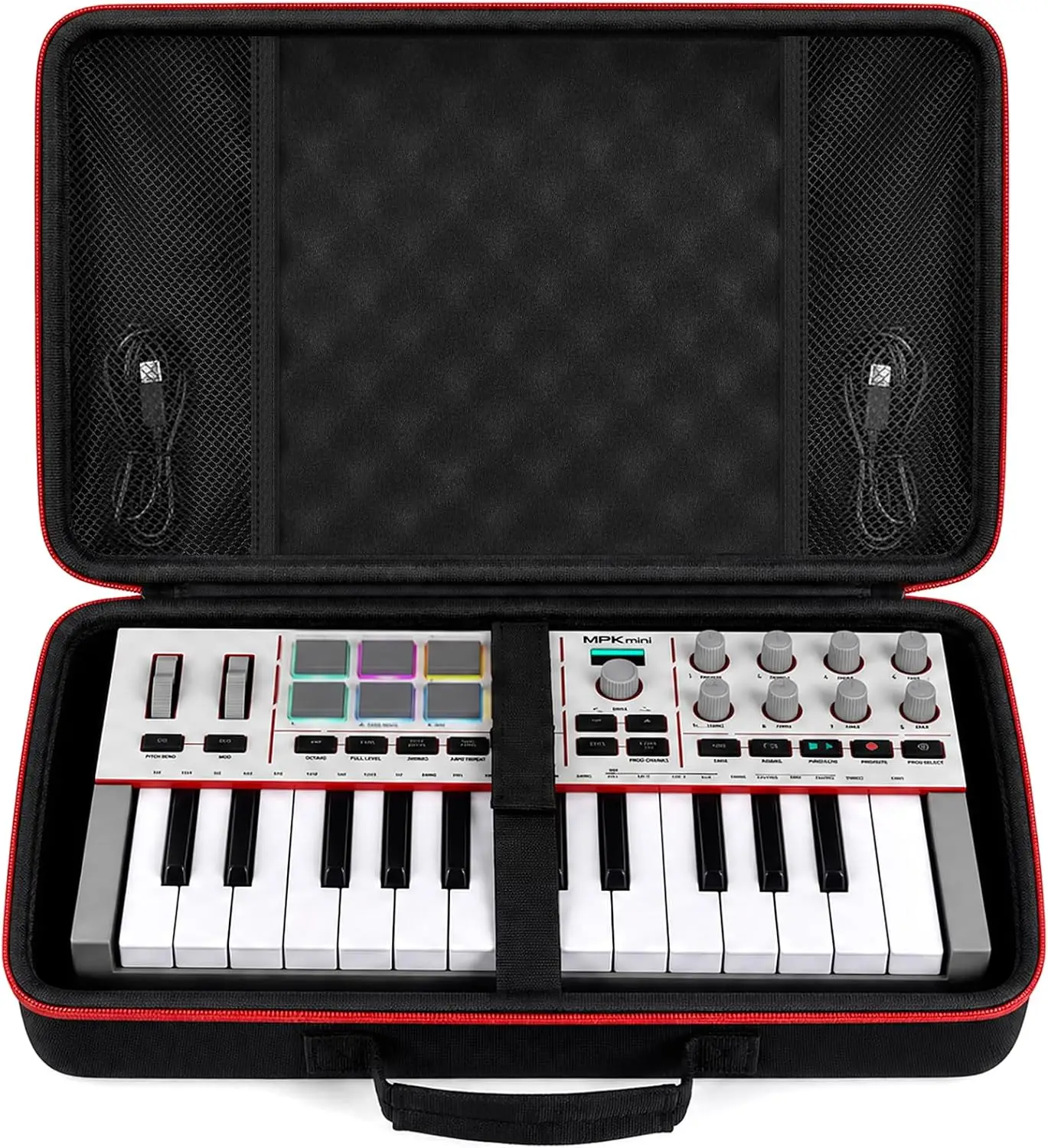 Hard Case for Akai Professional MPK Mini IV/MK3/Play MIDI Keyboard,Shockproof Double-Layer Foam,Mesh Pockets (Bag Only)