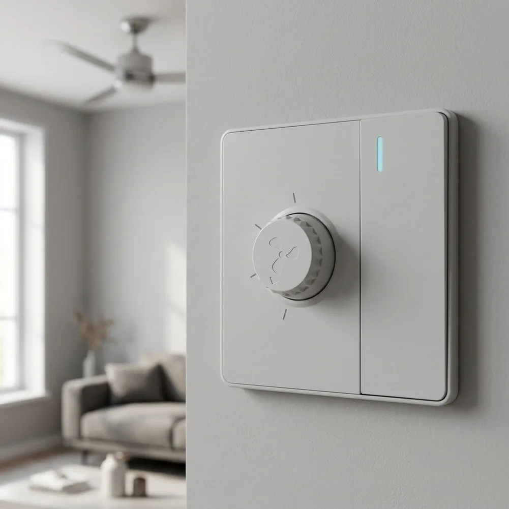 Ceiling Fan 3-Speed Regulator Switch 220V Wall Type with Three Color Dimming Capability White 86x86mm PC Housing