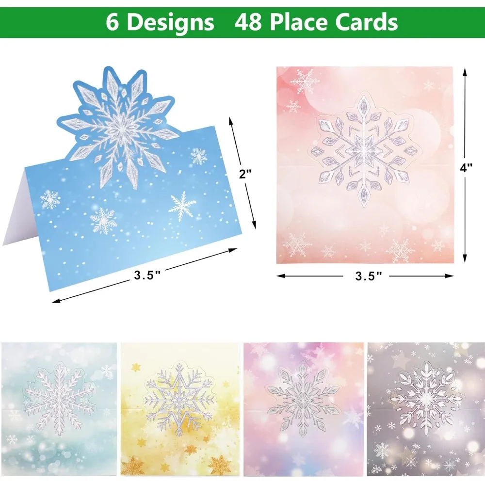 Ceiba Tree 48 шт., рождественские настольные карточки с местами, снежинки, сложенные карточки для палаток, счастливые праздники, именные карточки для сидения для обеденных столов