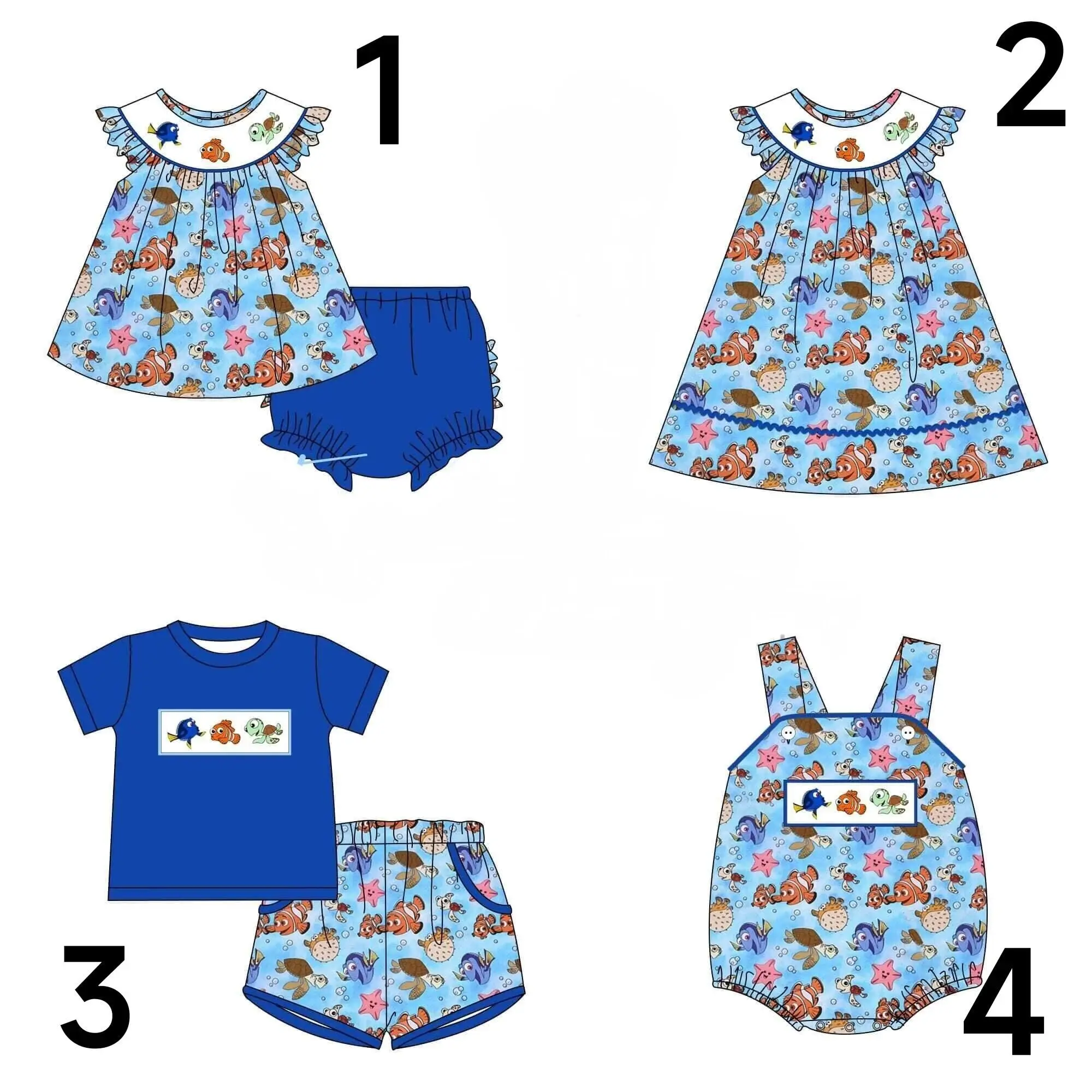 

Summer clothes Kids Clothes Sets Boys Toddler Girl Clothes Cartoon Fish Print Short Sleeve Shorts Set Romper Dress