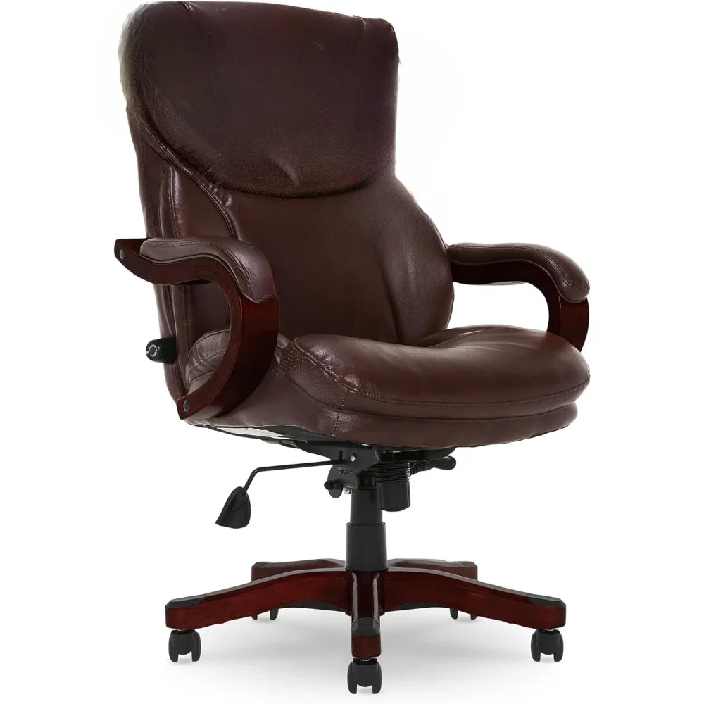 

Ergonomic High-Back Chair with Adjustable Lumbar, Semi Plush Cushion and Body Pillows, Padded Armrests, Wooden Swivel Base