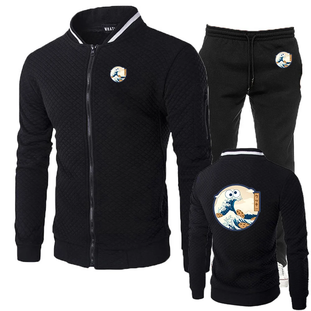 

Забавный принт логотипа с волнами, высококачественный пуловер с капюшоном и длинными рукавами, повседневные спортивные топы, мужская одежда, толстовки, брюки, костюмы