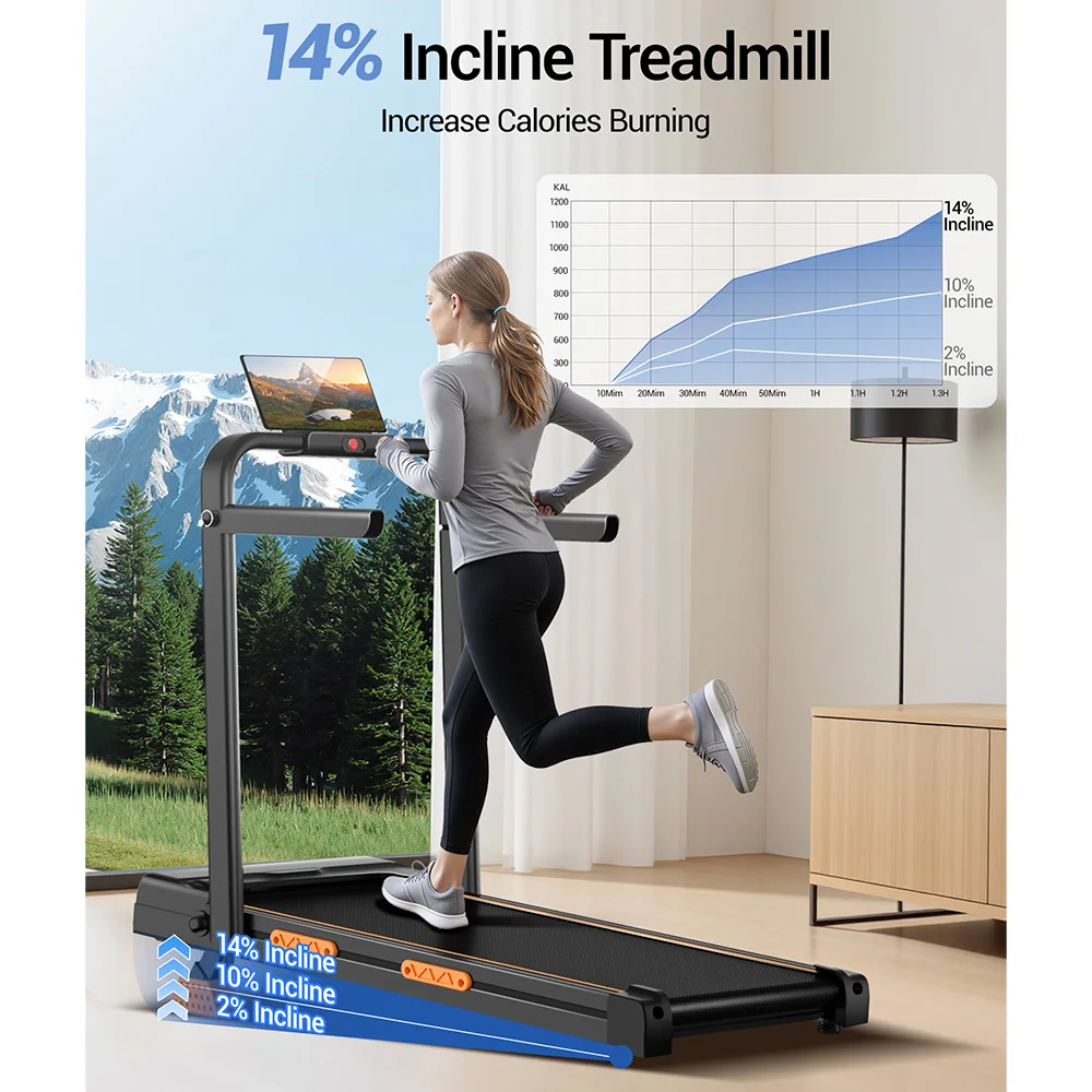 Tapis de course pliable ROBORE X5F, machine de course motorisée avec inclinaison de 14%, moteur silencieux de 3,0 CV, 10 km/h, équipement de fitness pour la maison avec écran LED et télécommande, machine de marche et de jogging.