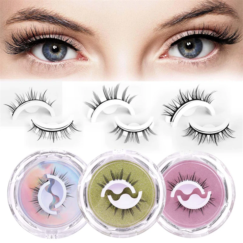 1 pair/Boxes  Self Adhesive Natual flexible Reusable glue-free cotton stalk false eyelashes with Personalized