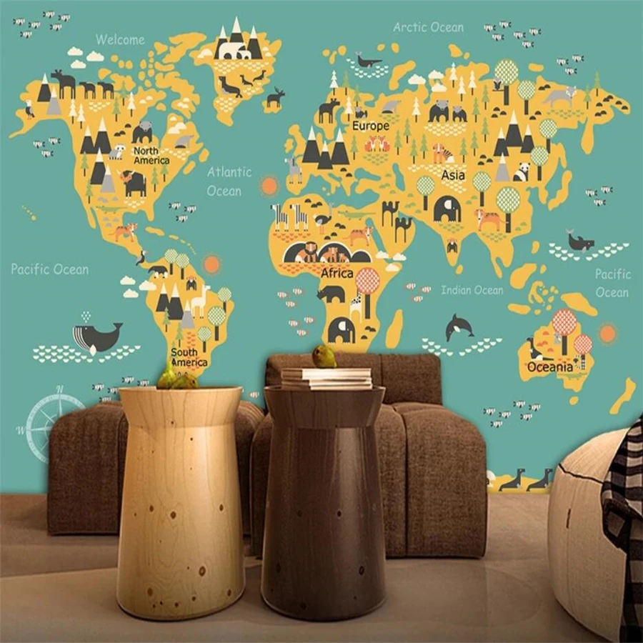 Custom wallpaper 3d murals cartoon children's world map TV background living room bedroom children's room wallpaper papier peint