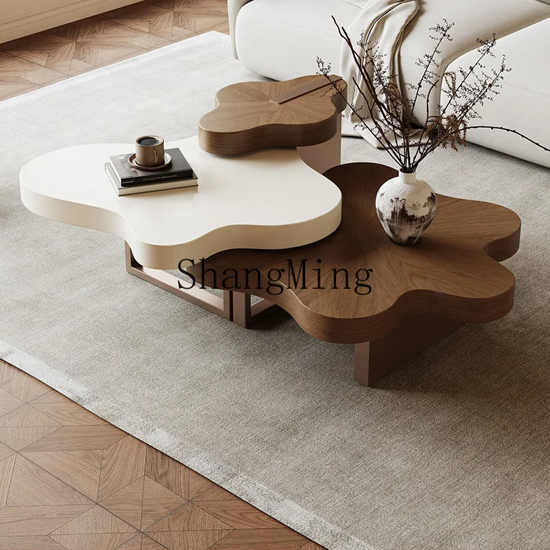 

LXY retro cream wind solid wood cloud coffee table combination minimalist special-shaped tea table household