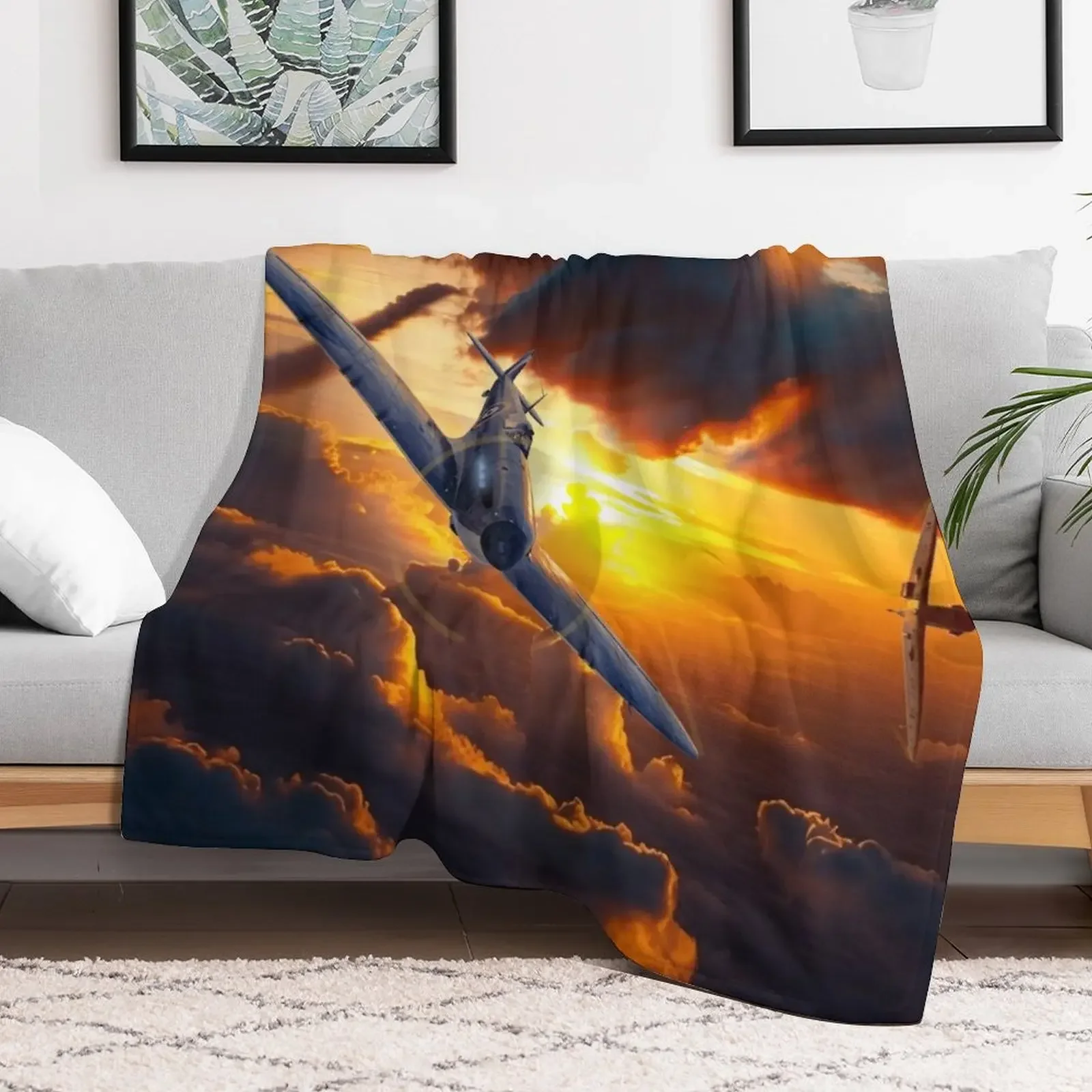 Spitfire Aircraft in the Sunset Aircraft art Throw Blanket for winter wednesday anime Plush Blankets