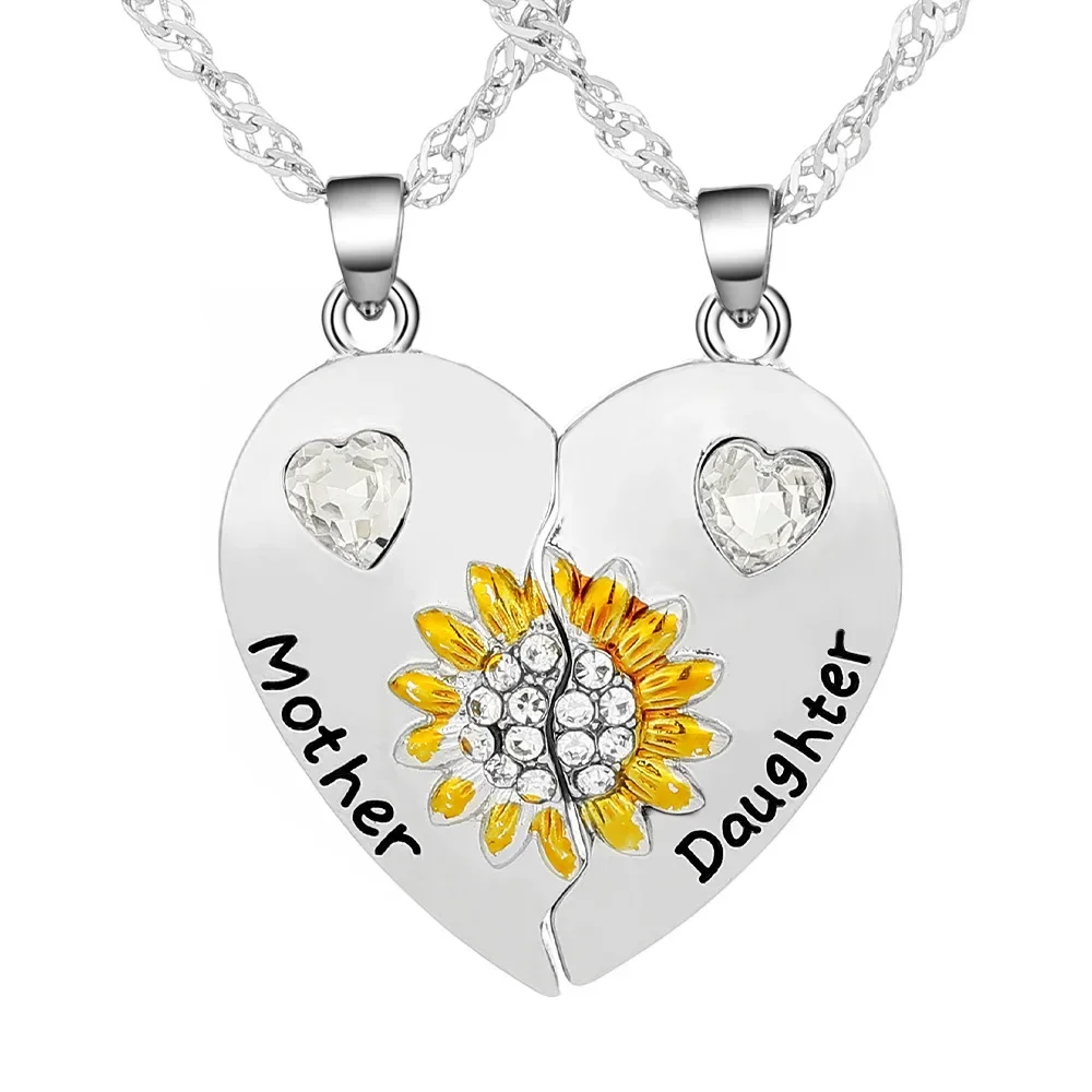 Trendy Mother Daughter Necklace for Women Girls Exquisite Sunflower Heart Shaped Pendant Clavicle Chain Mother's Day Gifts 2025 - view 6