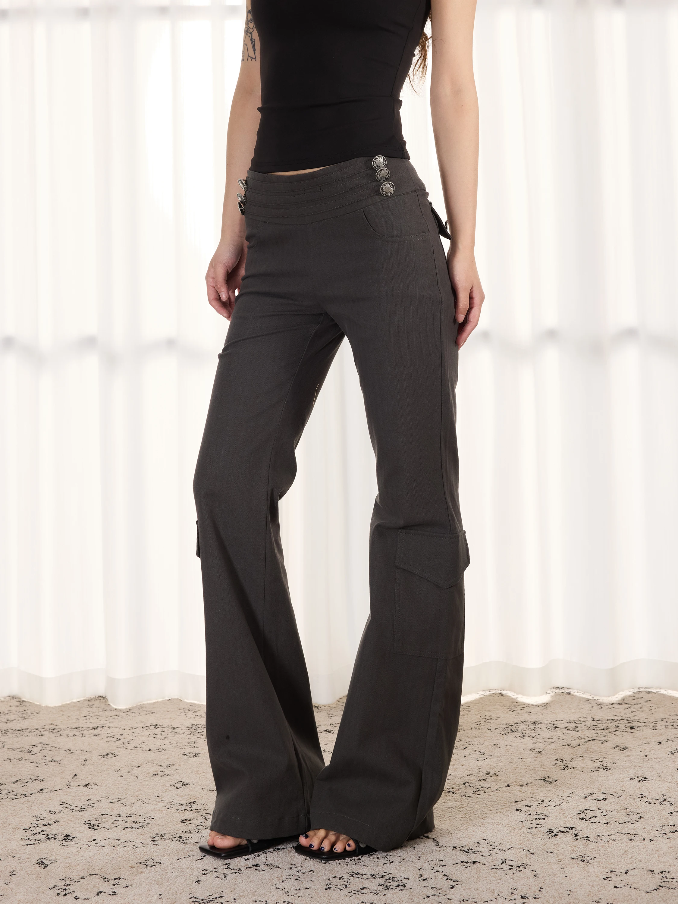 Low Waist Slim Fit Bell Bottom Casual Pants Women's Fashion Urban Style Spring Summer Cotton Antsstna American Retro Design