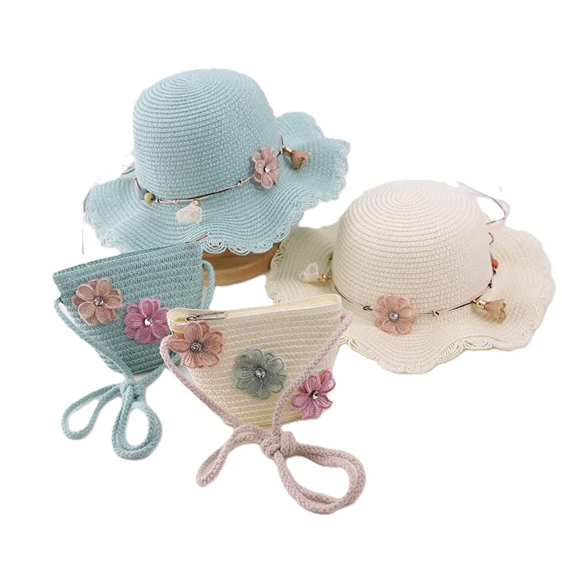 little girls summer straw sun hats and straw shoulder bags