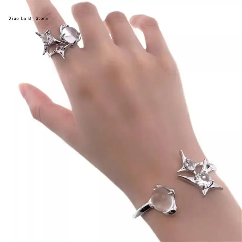 Practical Moonstones Starbursts Hand Fashion Accessory Multipurpose Bracelet and Rings Portable for Everyday Wear XXFD