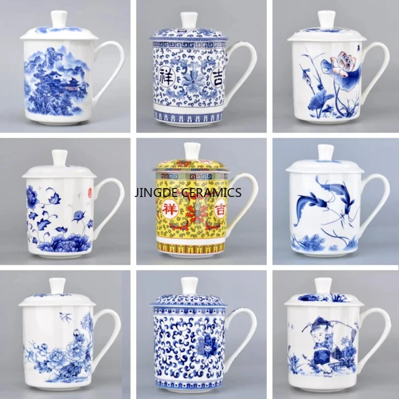 Chinese Jingdezhen Bone China Ceramic Large Cups with Cover Drinkware Porcelain Mug Meeting Gift Office Mug about 500ml
