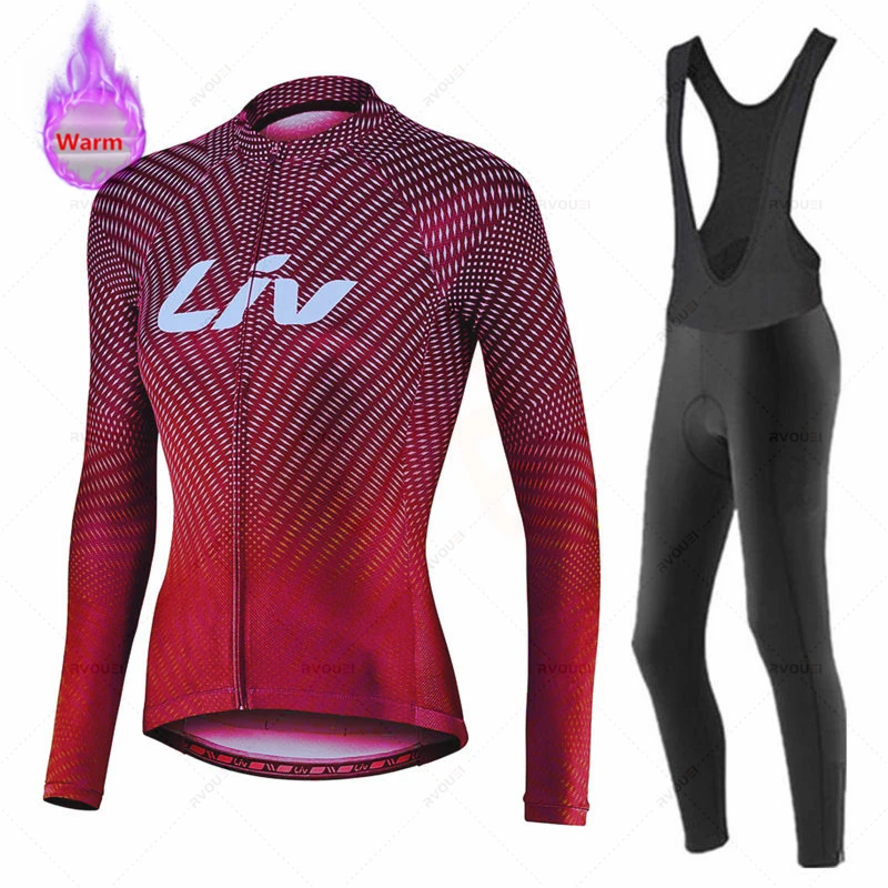 Liv Women Winter Bicicleta Set Outdoor Thermal Fleece Cycling Clothing Road Bike Shirt MTB Jersey Bicycle Uniform Roupa Ciclismo