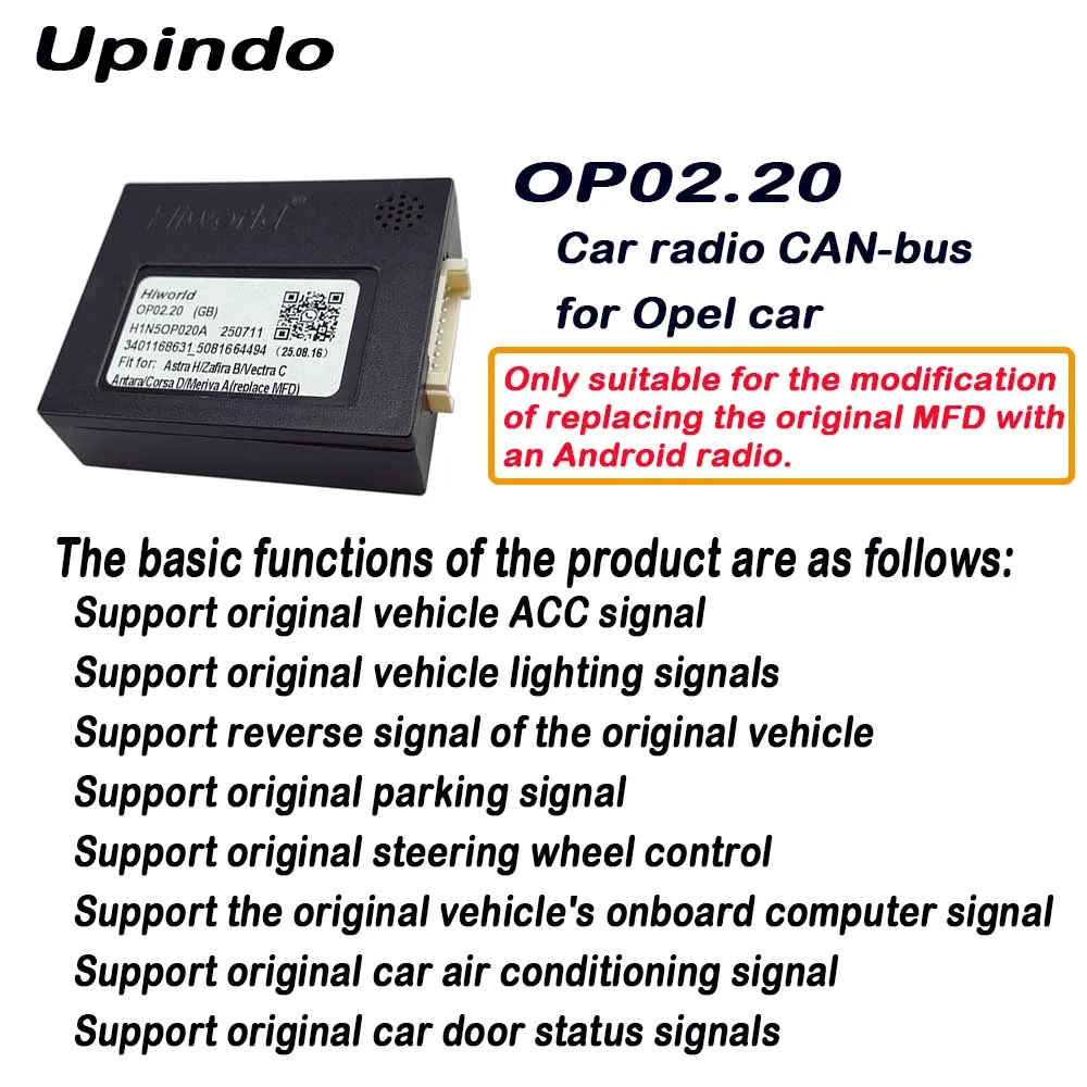 CAN-Bus Android Car Radio Adapter Decoder for Opel Astra H Zafira B Antara Vectra C Corsa D Meriva A - MFD Replacement