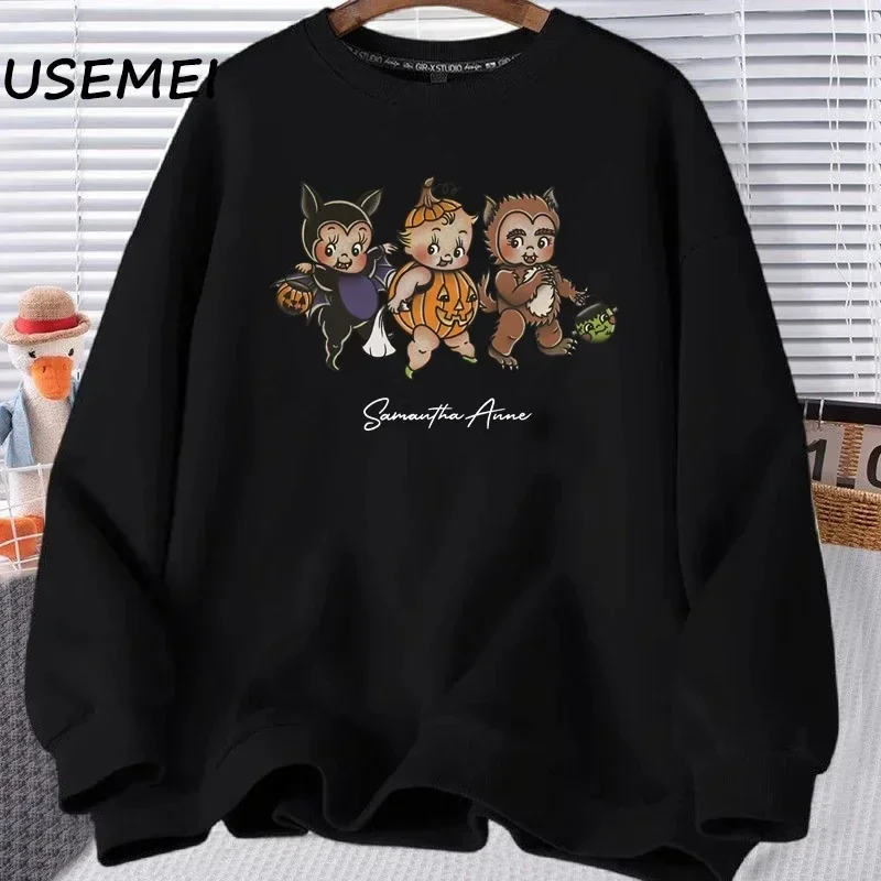 2025 Kewpie Halloween truco o trato sudadera otoño Halloween calabaza murciélago gráfico sudaderas Vintage Retro cuello redondo sudaderas con capucha
