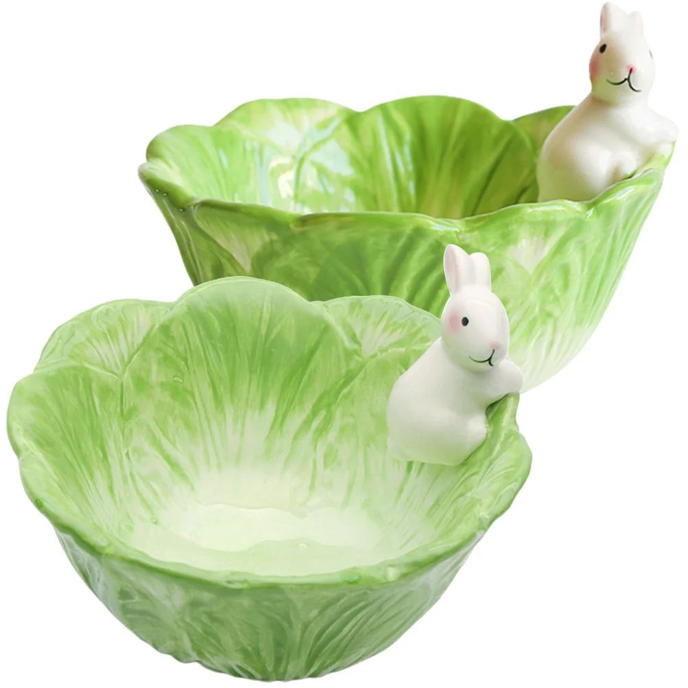 2 قطعة رسمت باليد السيراميك الأرنب السلطانية الصغيرة الزخرفية الغذاء الحاويات ل دقيق الشوفان بودنغ الآيس كريم المعكرونة سلطة التوابل جميل #6